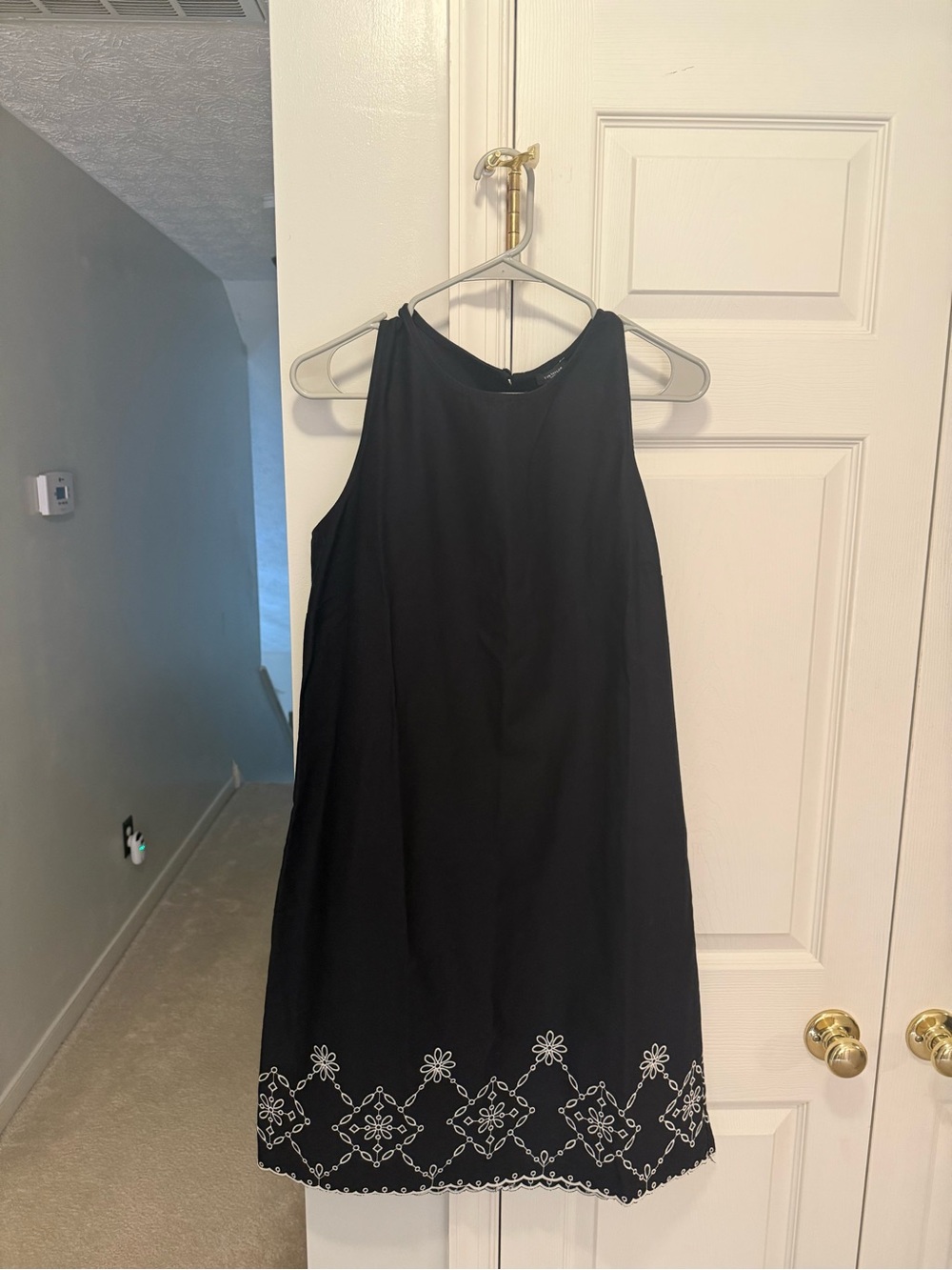 Ann Taylor factory Black Sleeveless Dress with White Embroidered Hem medium tags